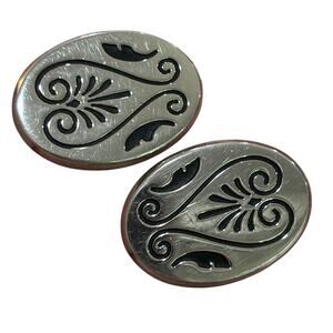Vintage Hickok Silver Ovals Cufflinks Etched Black Highlights Classic Menswear